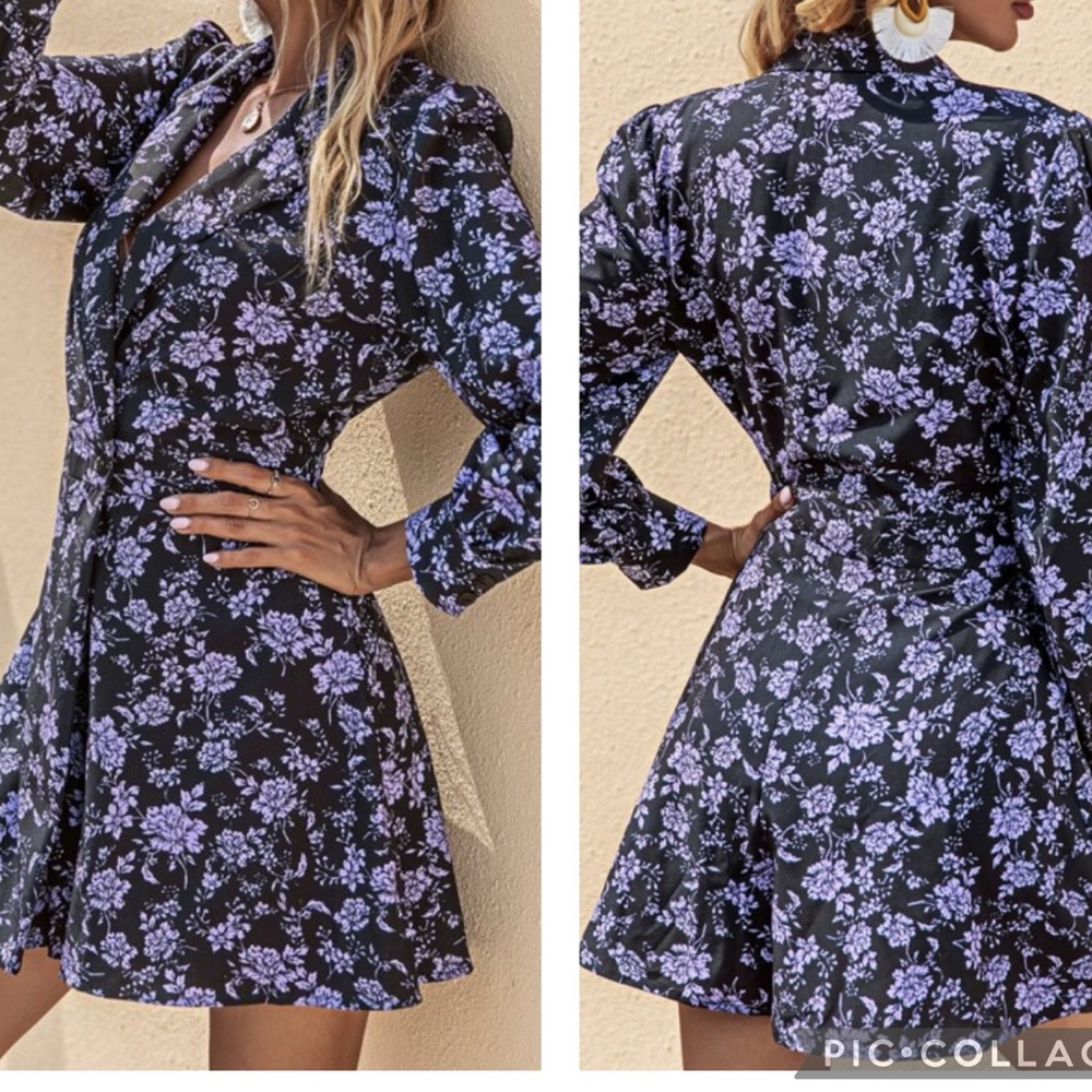 EUC Zara Black Floral Double Breasted Long Sleeve Romper